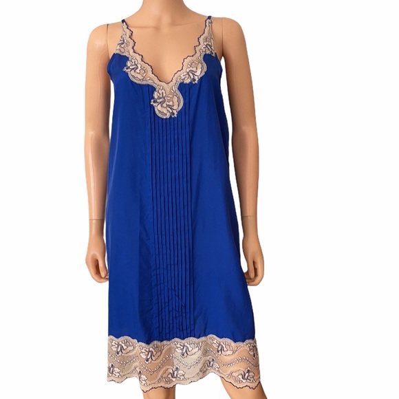 Vintage Express blue silk with lace slip dress Vintage Express blue silk with lace slip dress